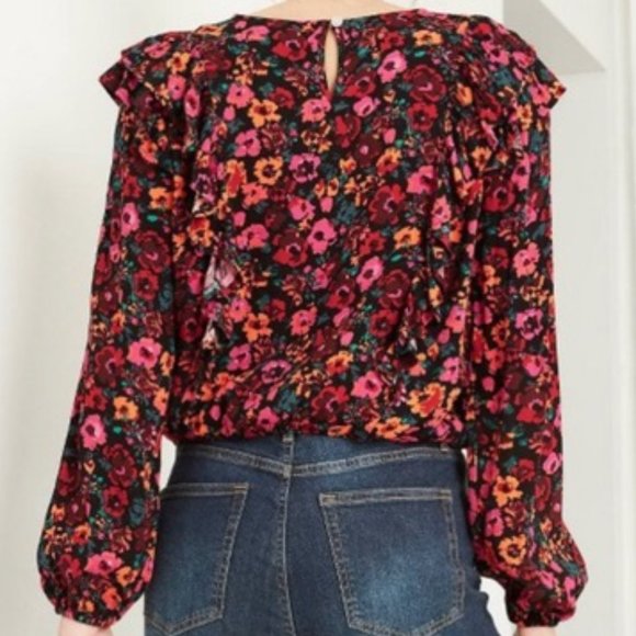 Wild Fable Floral Long Sleeve Ruffle Blouse, Vivid Colors, XS - Picture 2 of 4